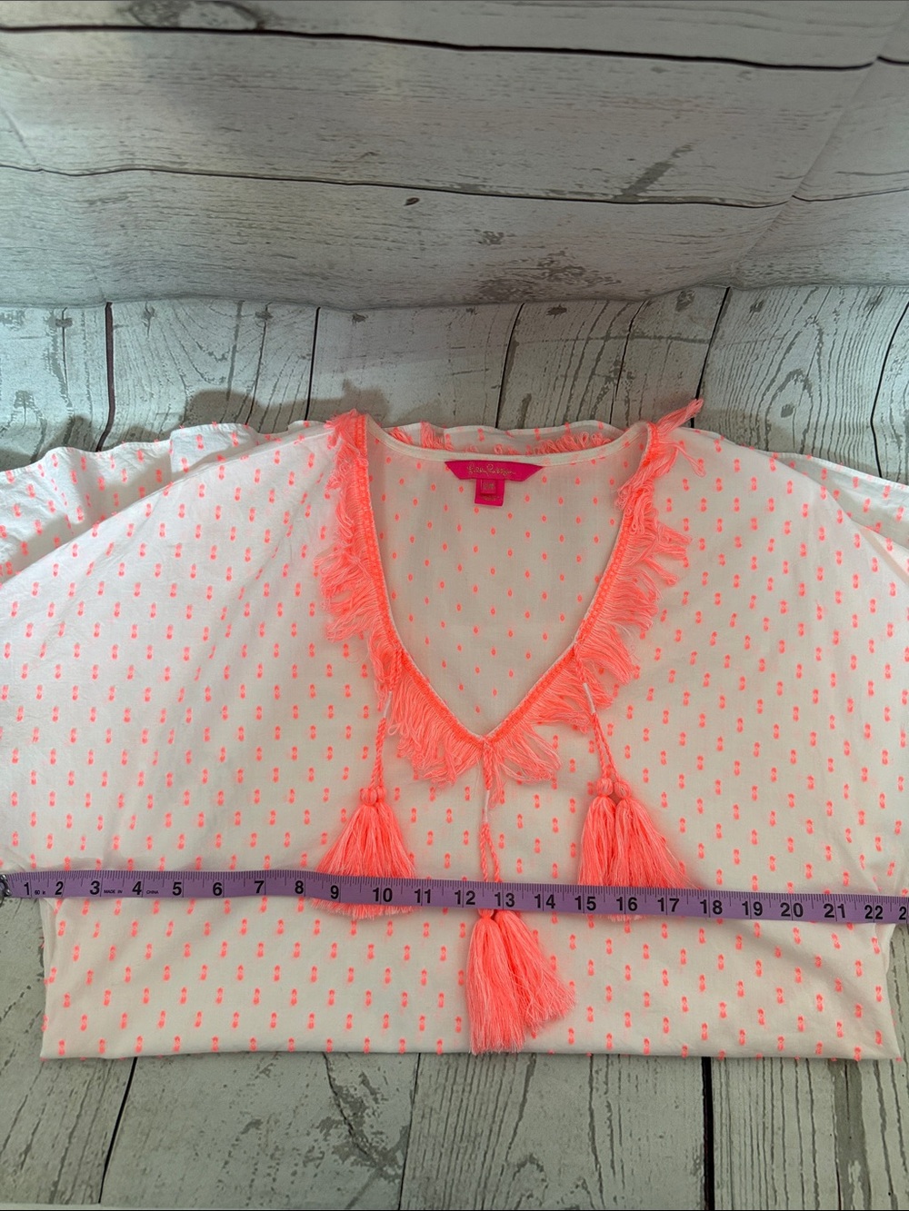 Lilly Pulitzer White Tunic Swim Coverup with Neon Pink Tassel Trim Size S/M - Picture 9 of 12